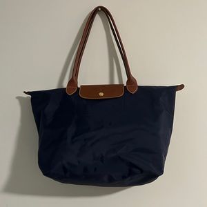 Navy Longchamp Le Pliage Large Nylon Tote Bag